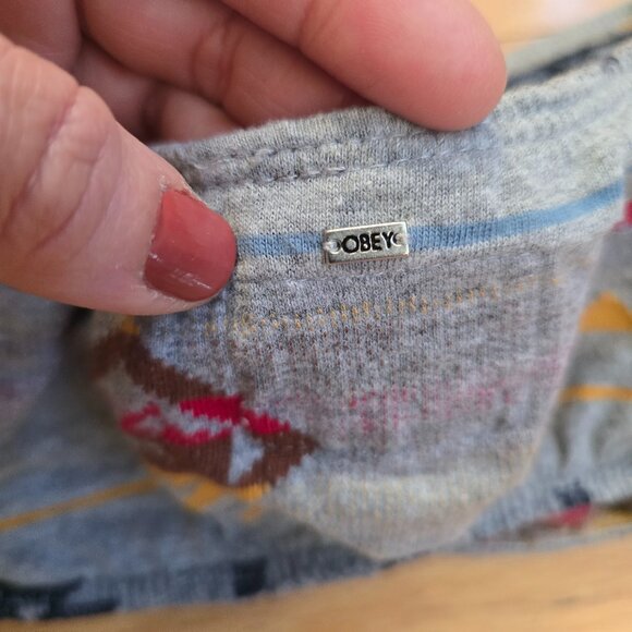 Obey | boho gray Aztec print festival bandeau top | WMS L - Picture 3 of 7
